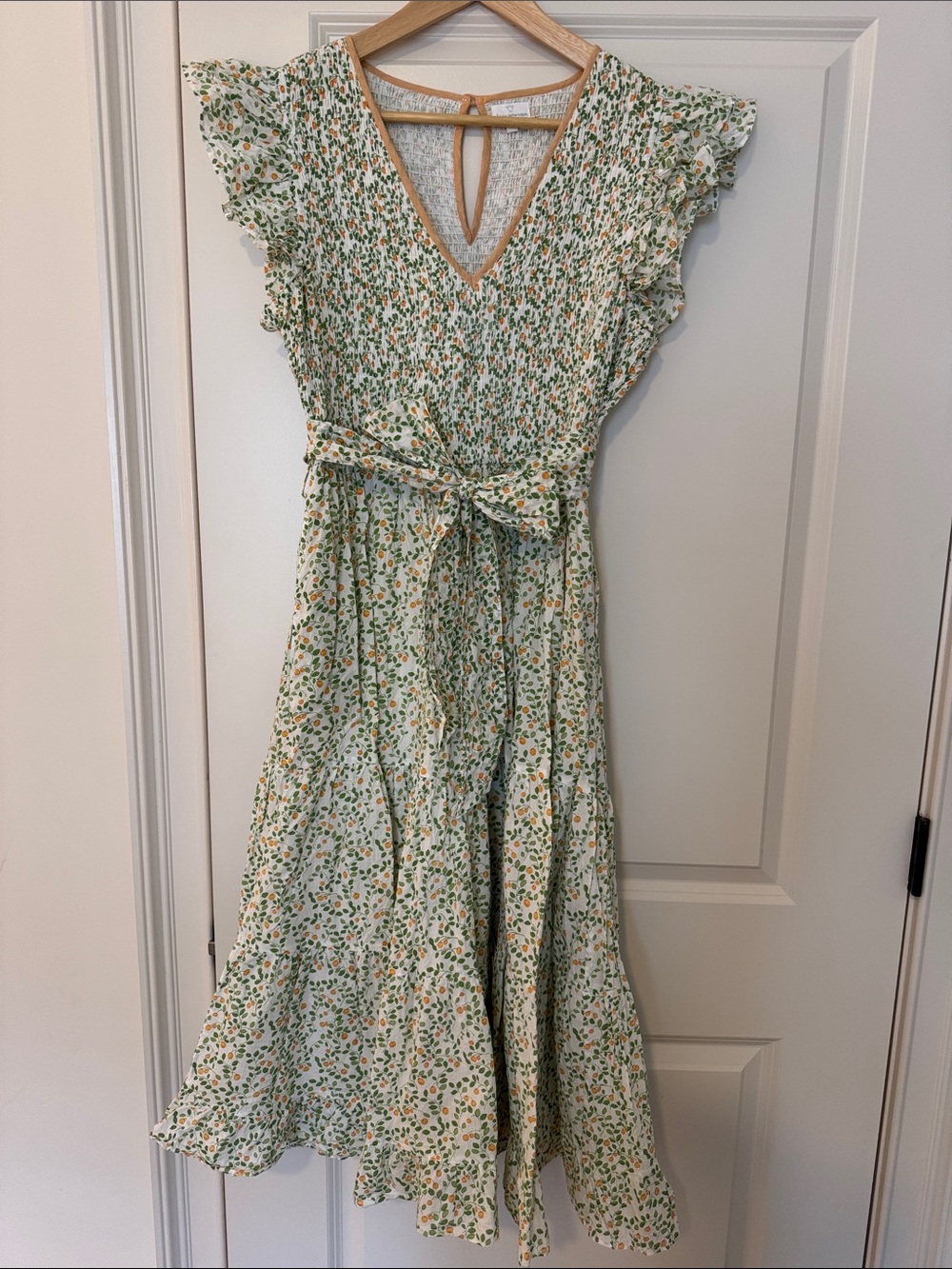 Dear Georgie Floral V-Neck smocked Midi Dress with Tie Waist -